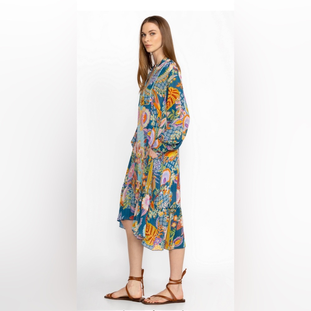 JOHNNY WAS WILD IMANA DRESS (SLIP), Multicolor Floral Long Sleeve. Two Pieces - Picture 5 of 15